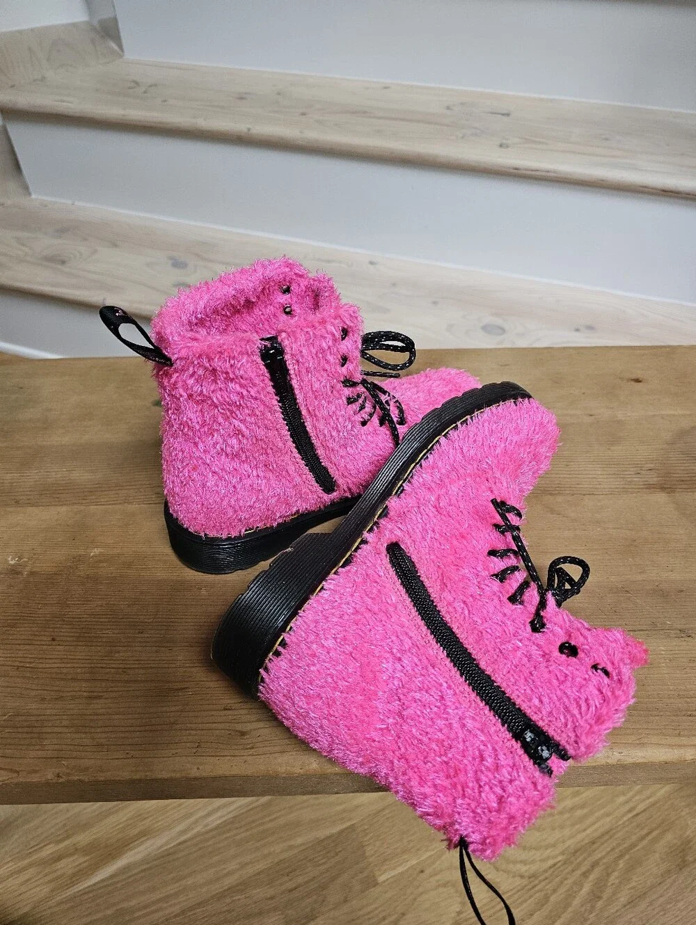 DR. MARTENS 1460 Pascal J Tinsel Fur Boots Kid's Size 3 Clash Pink